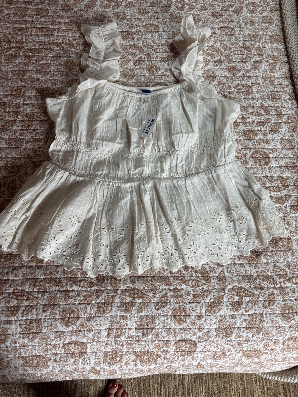 White Eyelet Ruffle Tank Top